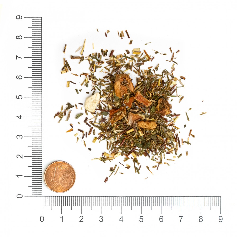 Krauterie Rooibos-Tee-Früchtemischung mit Maßstab