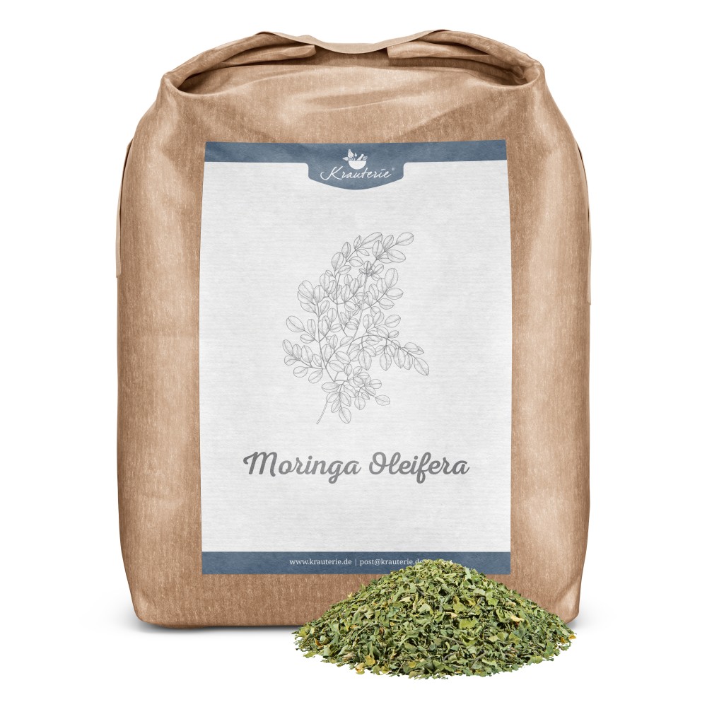 Krauterie Moringa Oleifera für Pferde, geschnittene Blätter, Verpackung